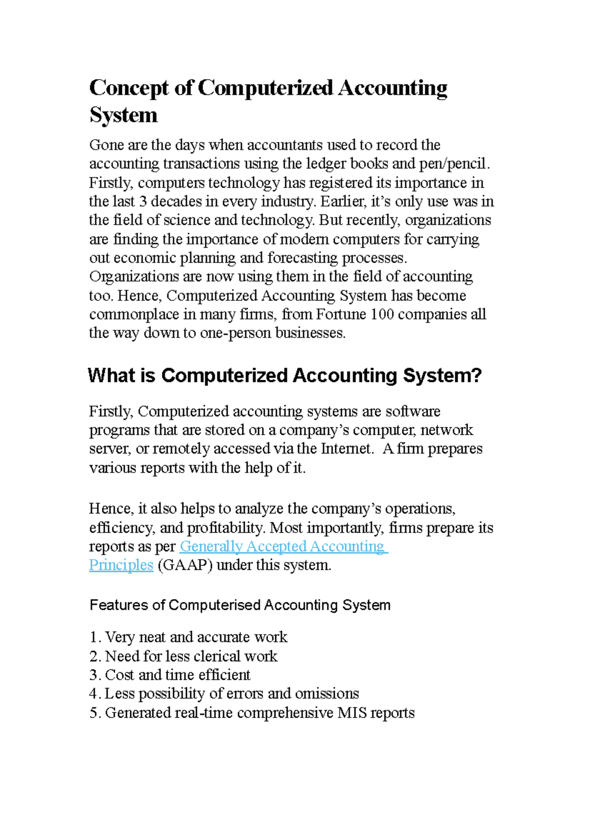 Concept of Computerized Accounting System Concept of Computerized