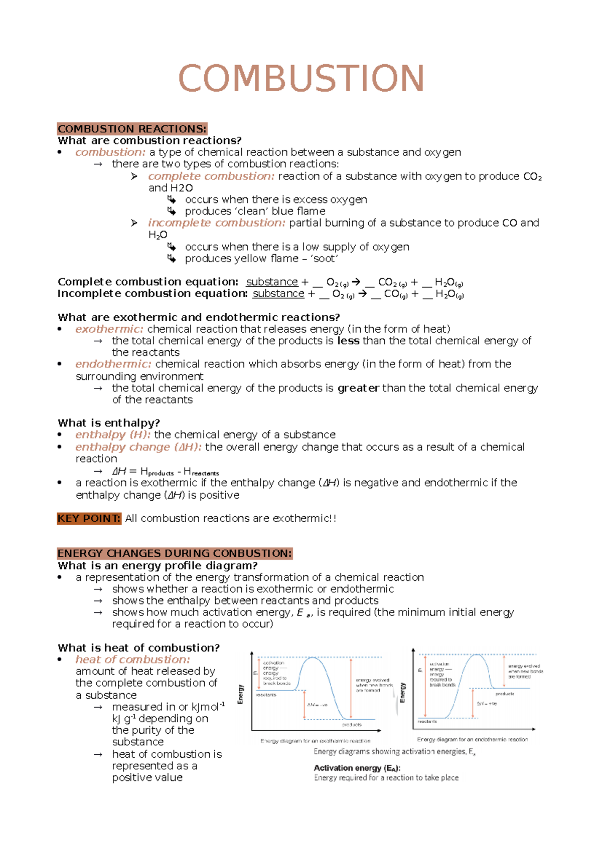 Combustion Reaction Notes (calculations Included) - Studocu