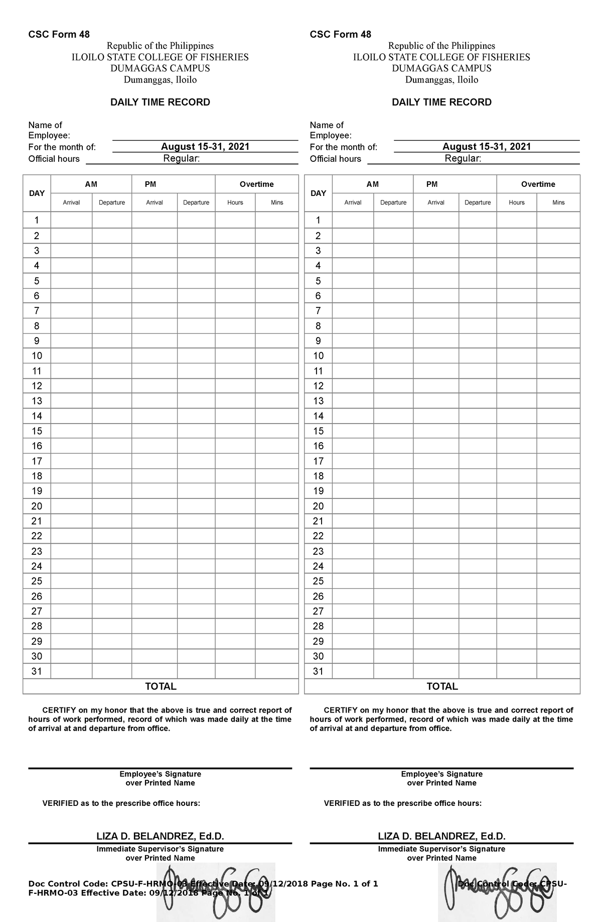 DTR Template - asfAR - CSC Form 48 Republic of the Philippines ILOILO ...