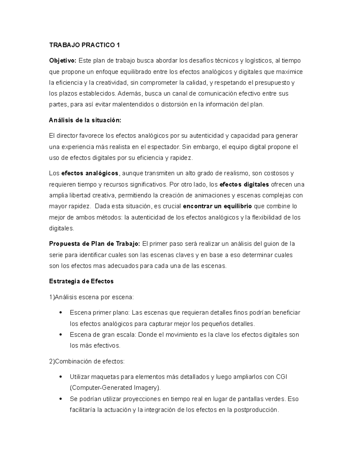 TP1 Post produccion - Tp 1 - TRABAJO PRACTICO 1 Objetivo: Este plan de ...