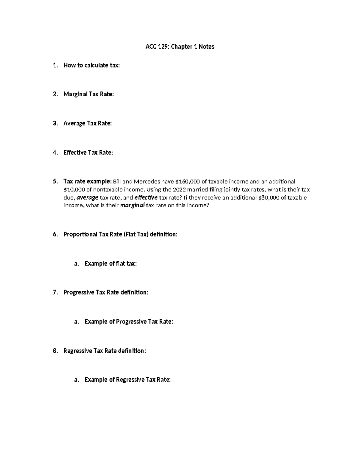 Chapter 1 notes - Work - ACC 129: Chapter 1 Notes How to calculate tax ...