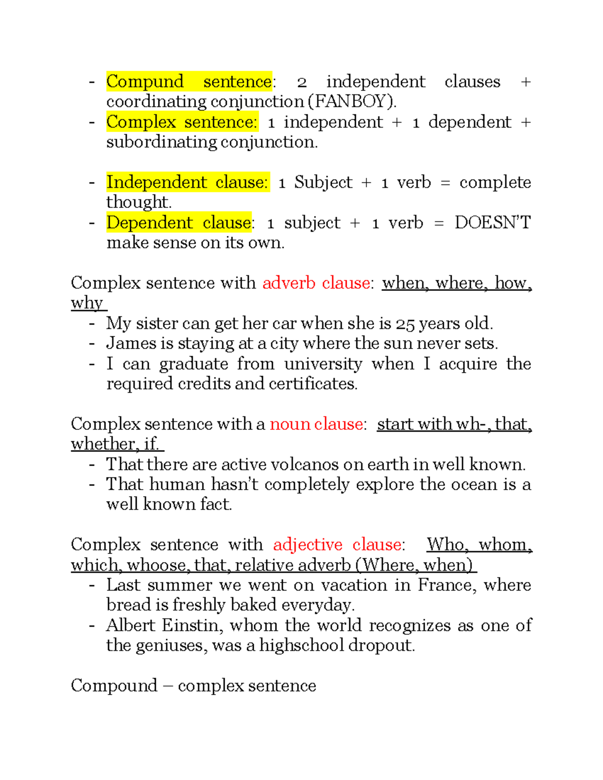 Types Of Sentence - Summary Ngôn Ngữ Anh - Compund Sentence: 2 