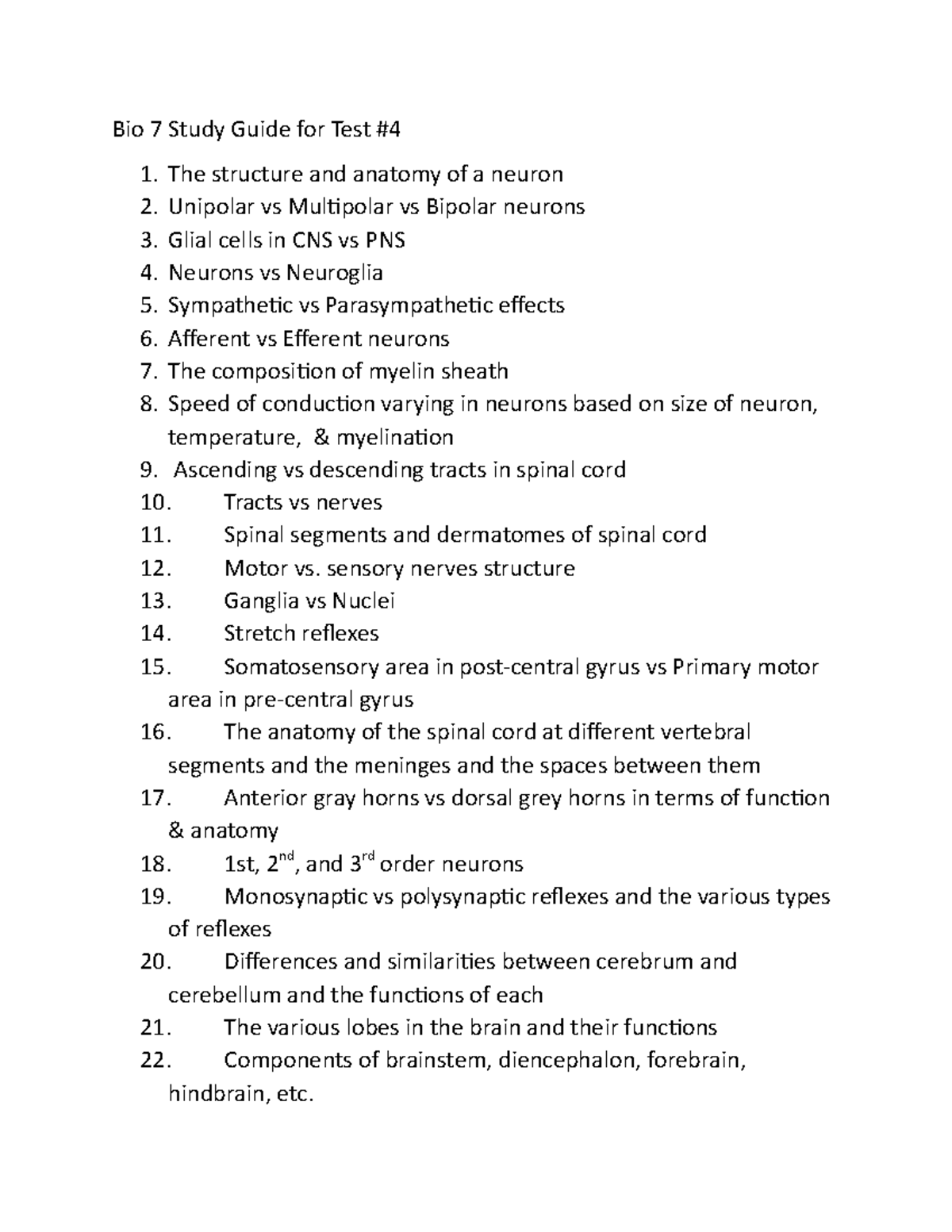 Bio7 Study Guide 4 - Bio 7 Study Guide for Test # The structure and ...