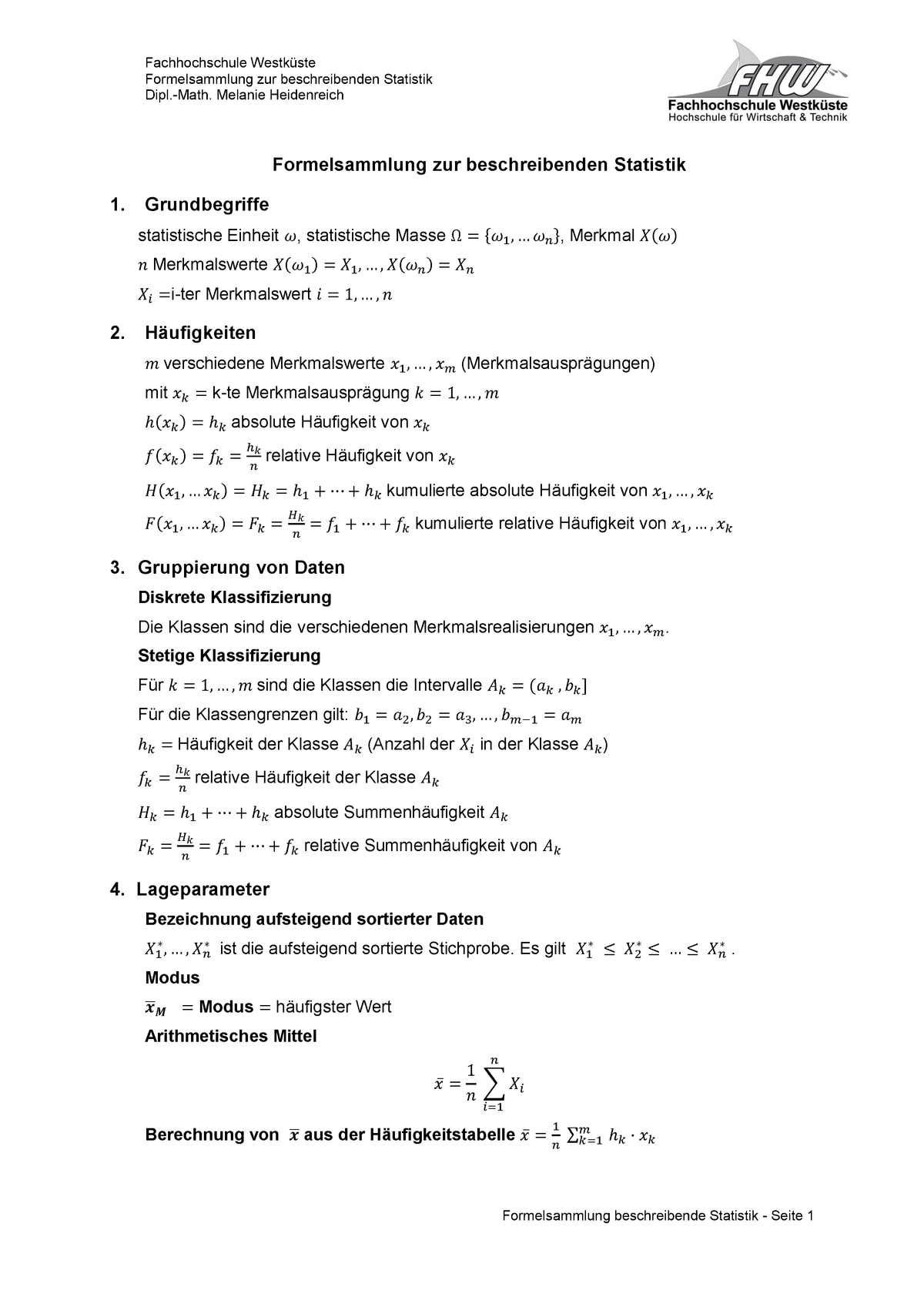 Formelsammlung Beschreibende Statistik - Formelsammlung Zur ...