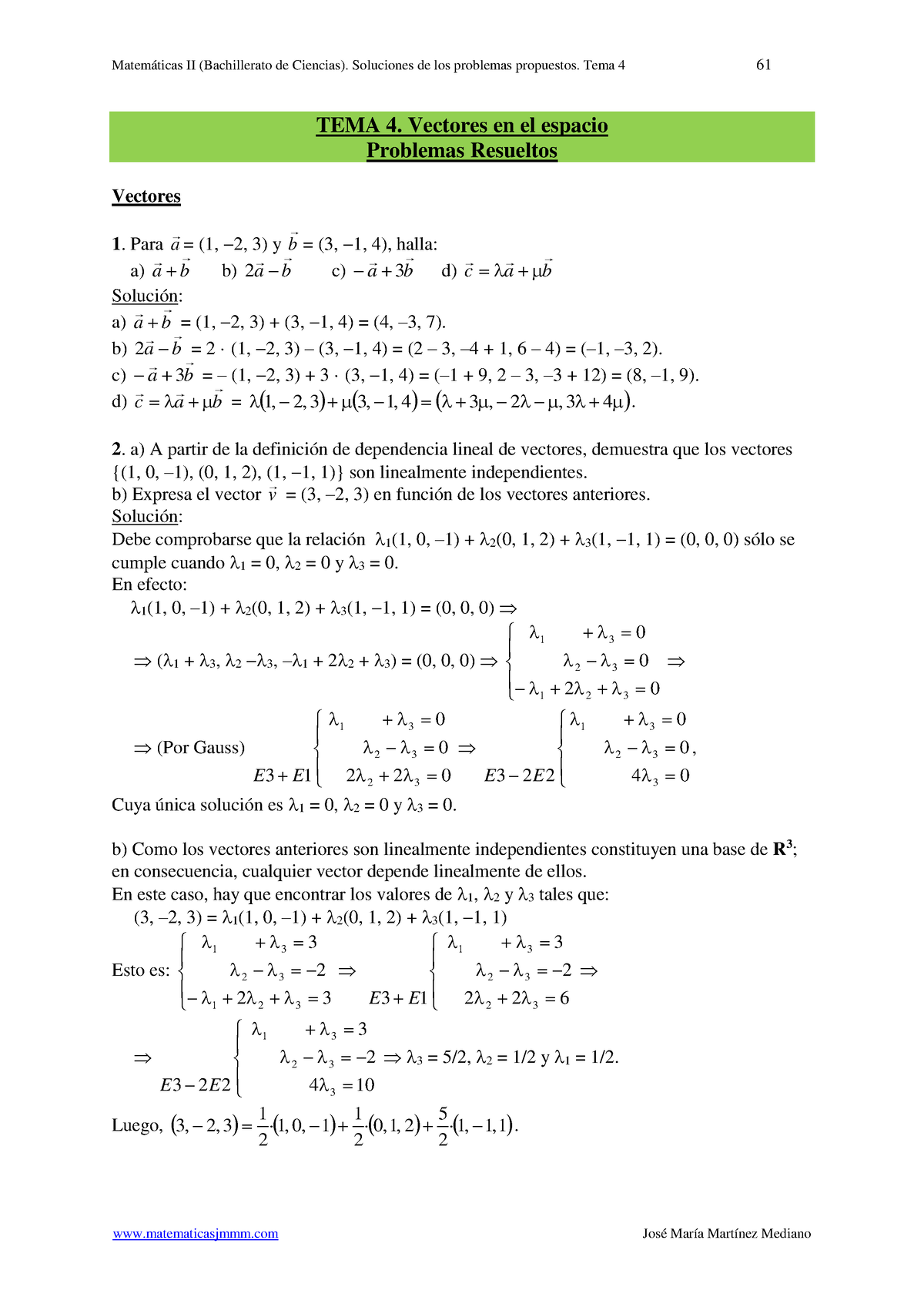 4-Vectores En El Espacio (respuestas) - TEMA 4. Vectores En El Espacio ...