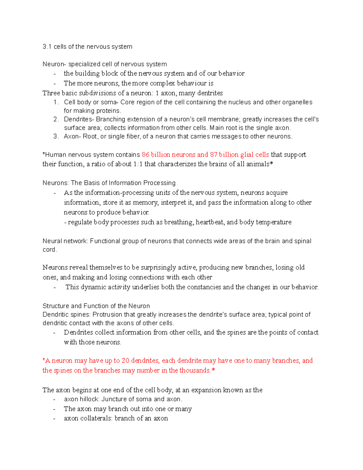 Bio chapter 3 - Lecture notes 3 - 3 cells of the nervous system Neuron ...
