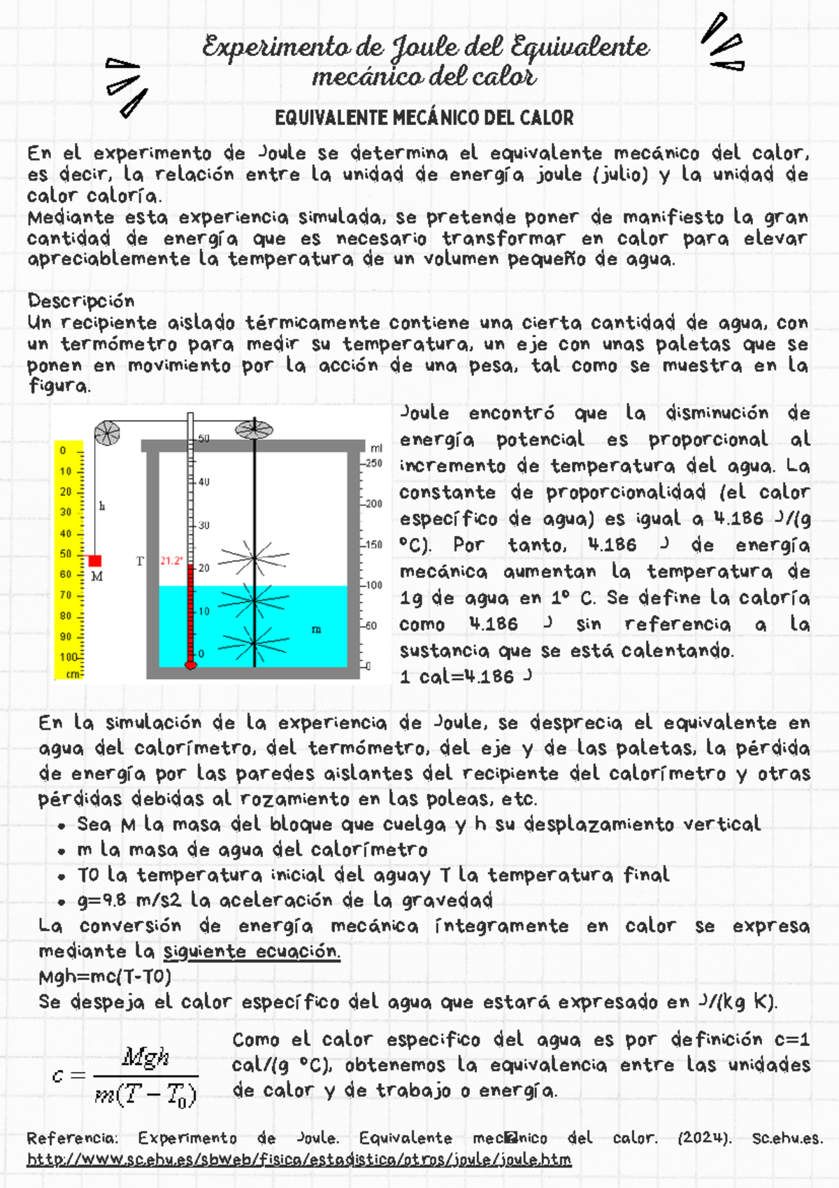 Experimento de Joule del Equivalente mecánico del calor - Experimento ...