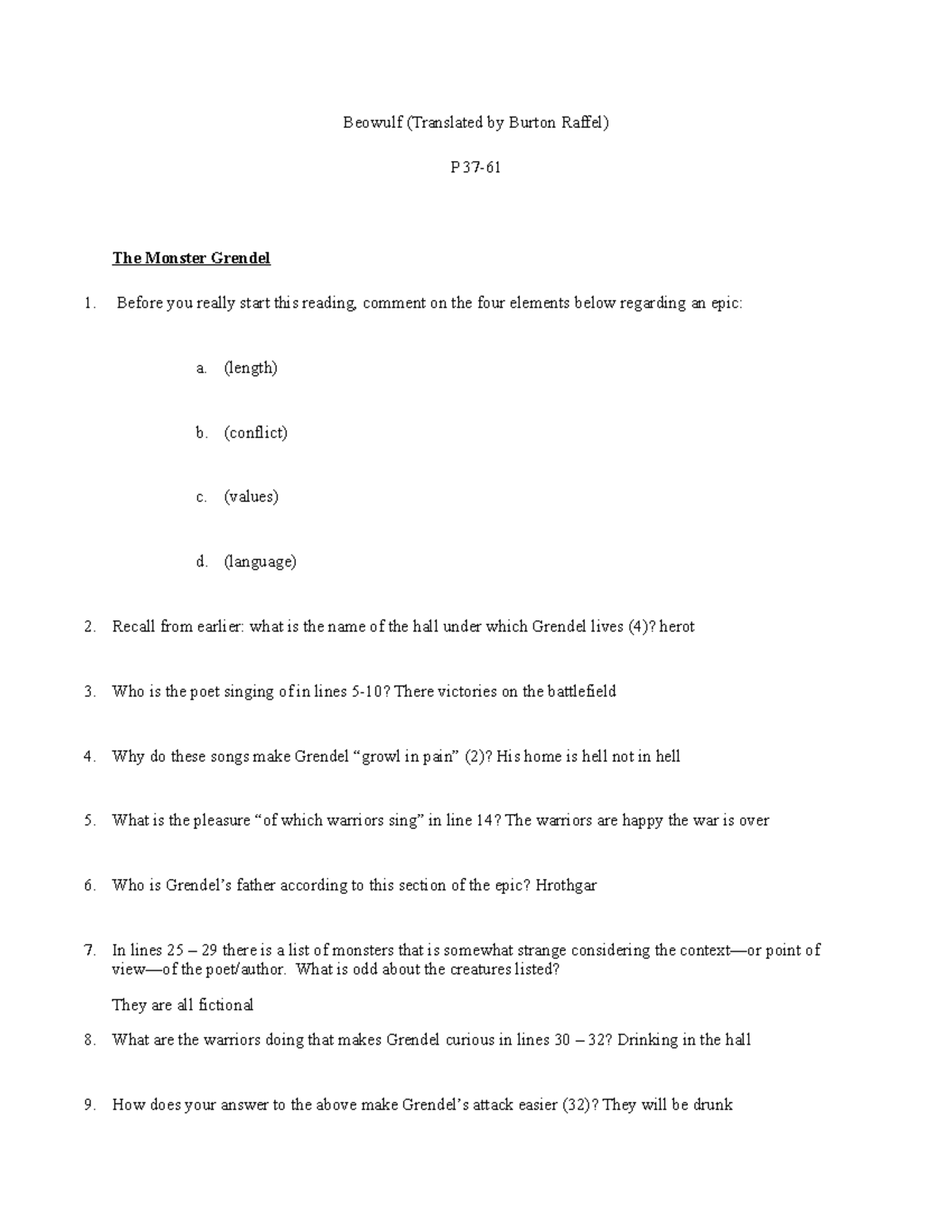 Raffel Beowulf Study Questions 2-1ff89b-2c6370 - Beowulf (Translated by ...