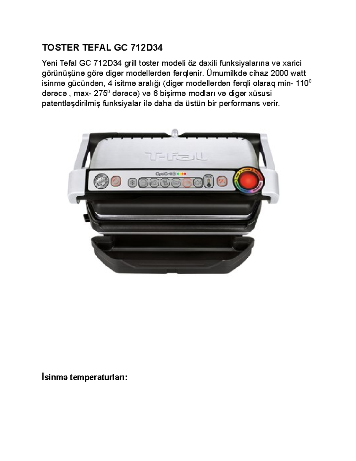 Toster Tefal GC 712D34 - Qeyd edilən məlumatlar dəqiqdir. - TOSTER ...