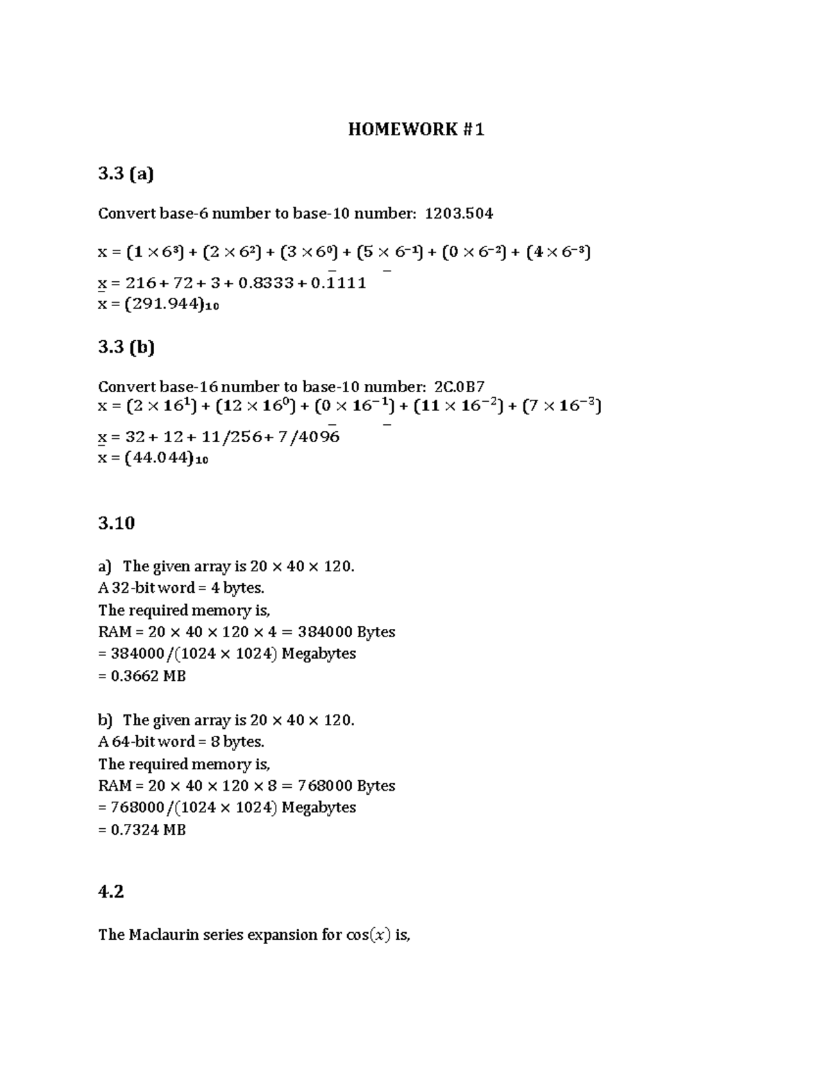 HW I Solution - HOMEWORK 3 (a) Convert base-6 number to base-10 number ...