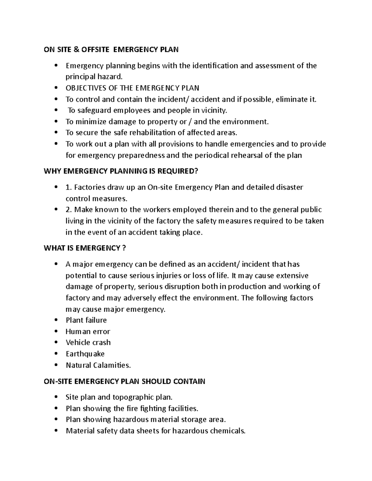 Off Site Emergency Plan Definition