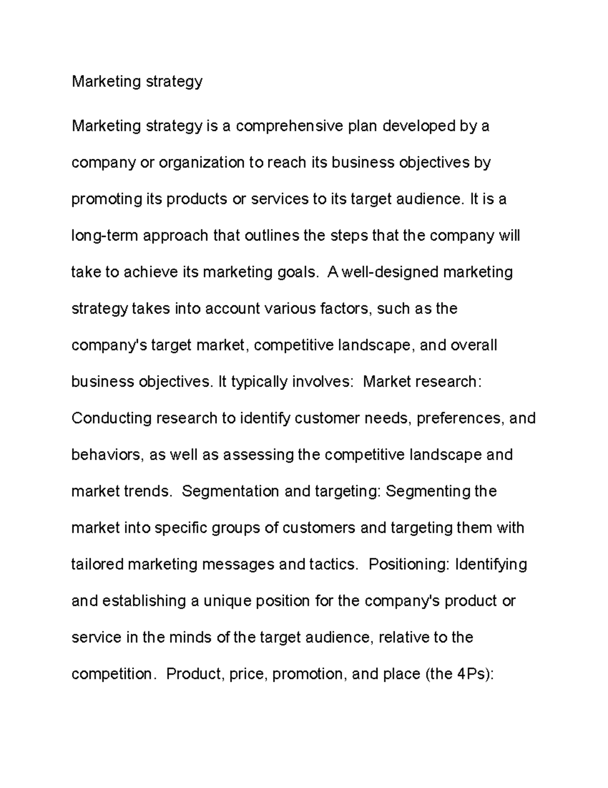 Marketing strategy - reading modeel - Marketing strategy Marketing ...