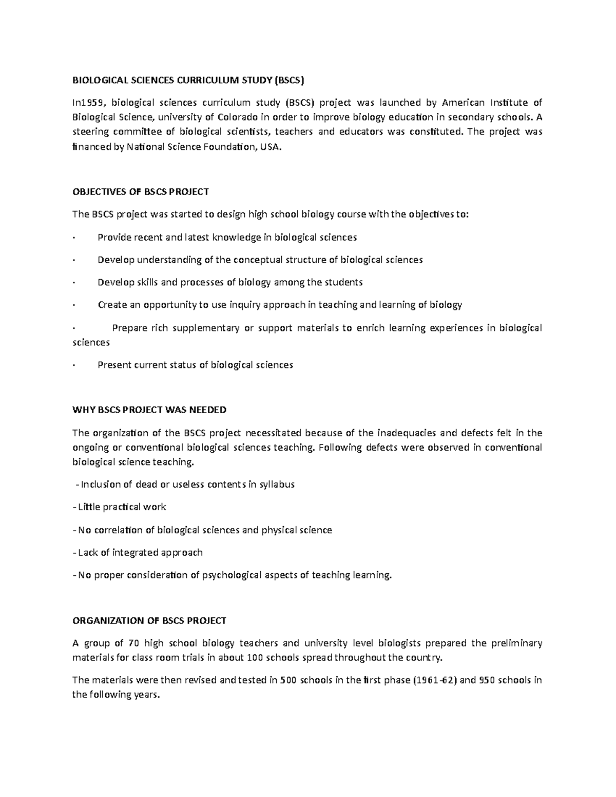 Biological Sciences Curriculum Study BIOLOGICAL SCIENCES CURRICULUM