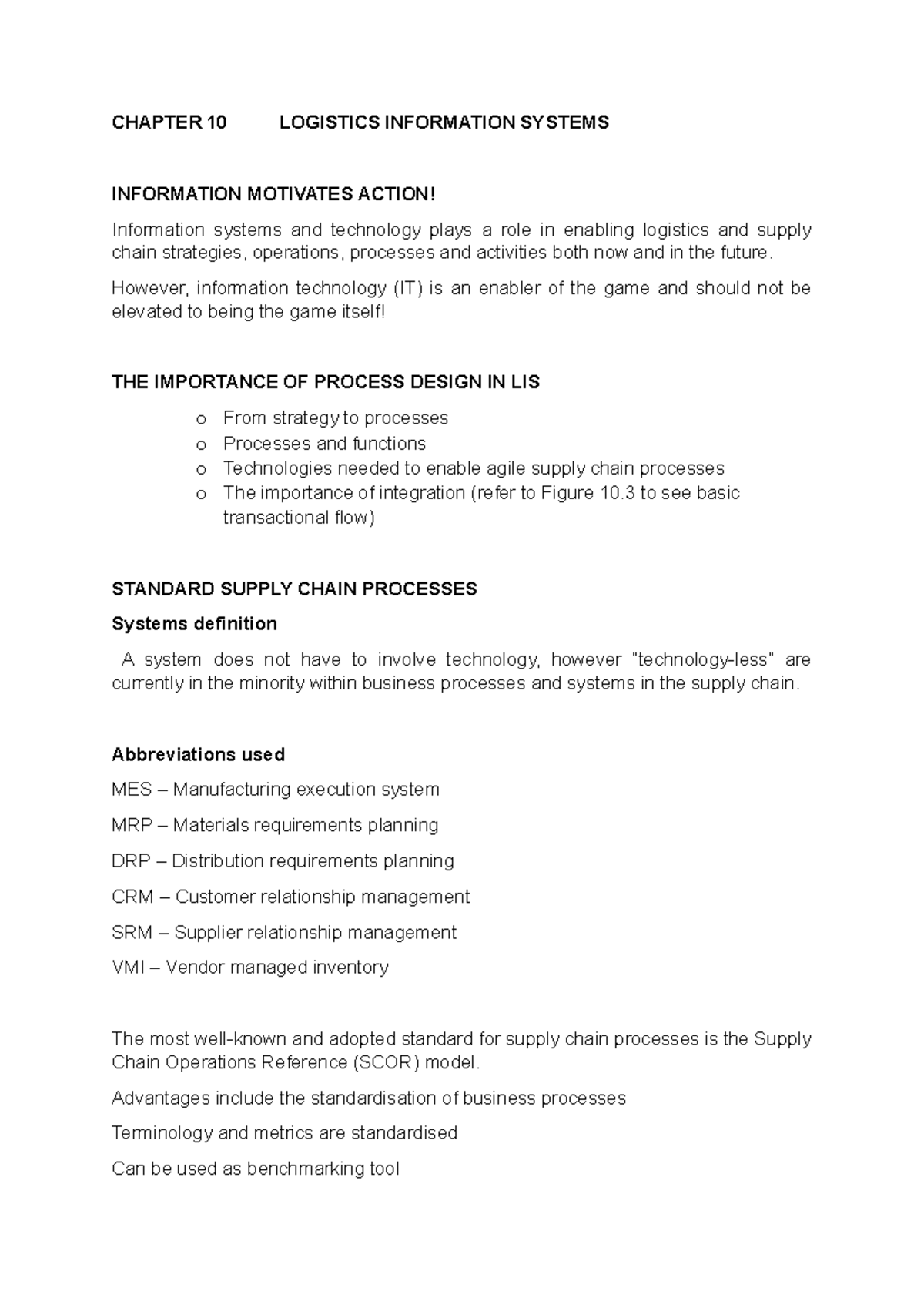 Chapter 10 Logistics Information Systems Chapter 10 Logistics