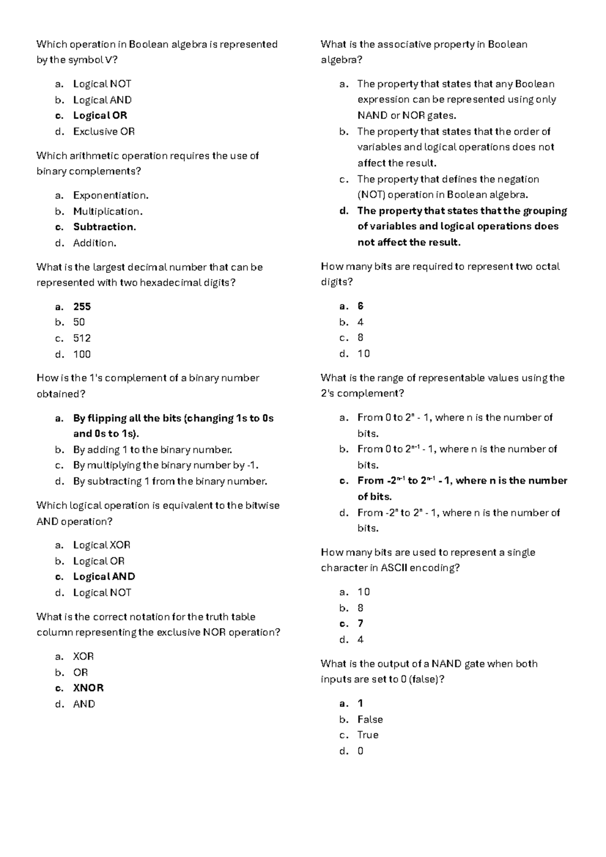 Possible Exam Questions - Which operation in Boolean algebra is ...
