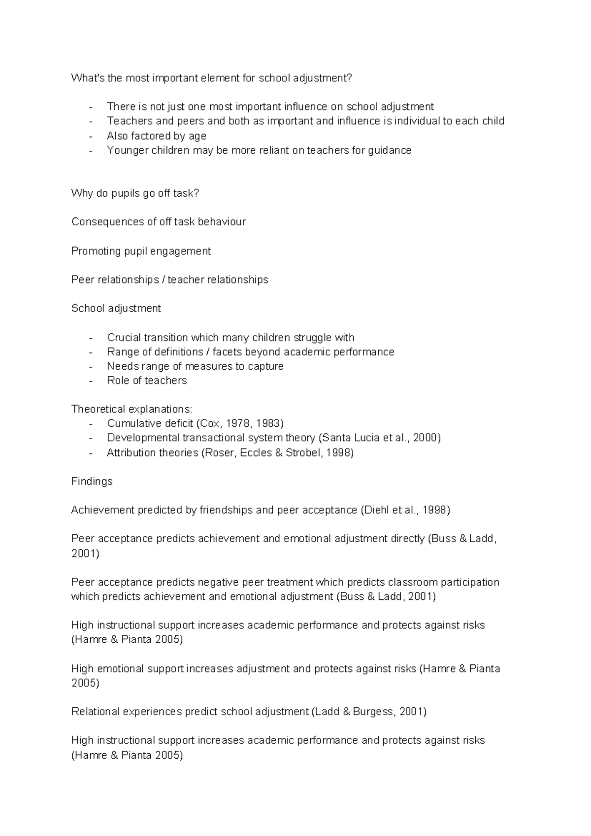 SOC school adjustment - Notes - What's the most important element for ...