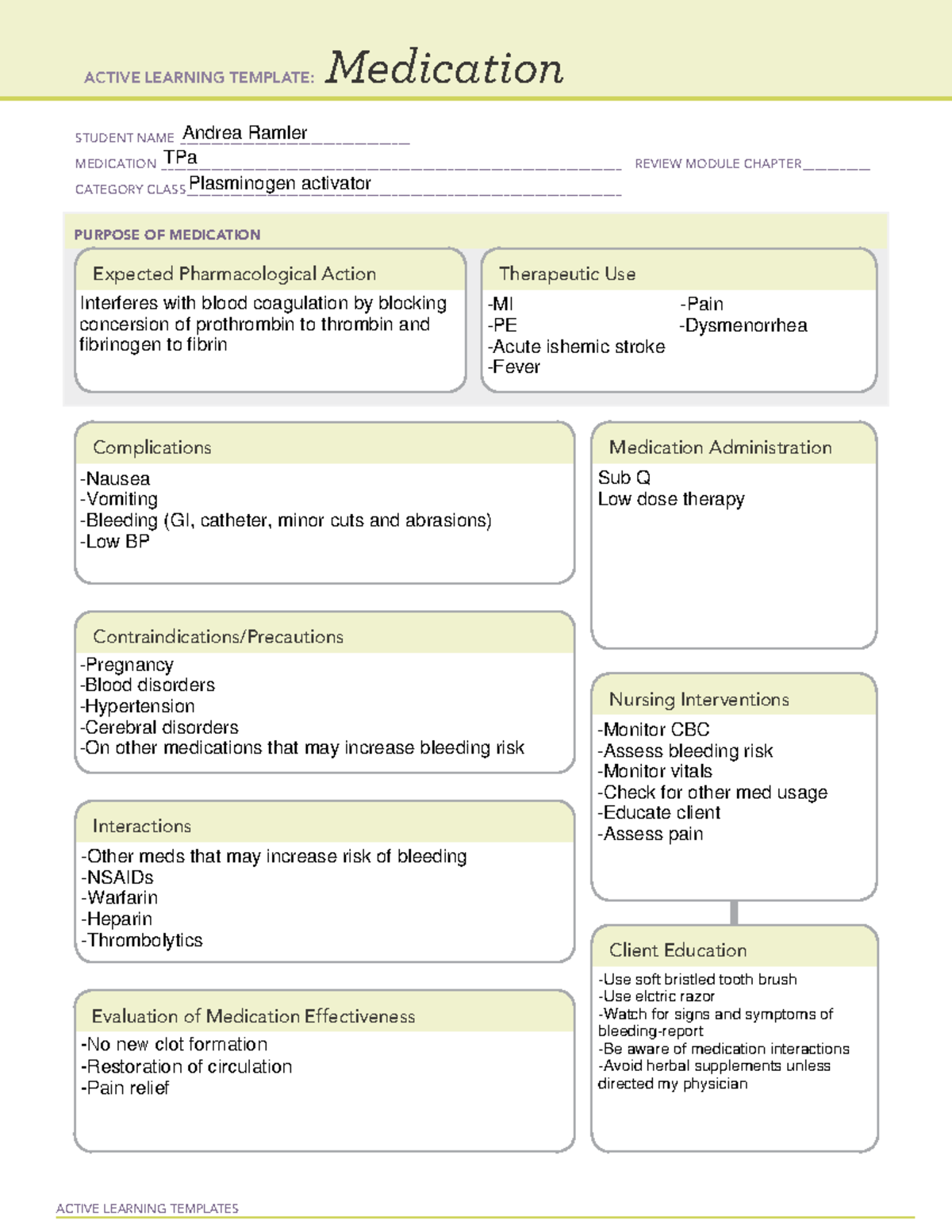 Aramler Med TPa 05212022 - ACTIVE LEARNING TEMPLATES Medication STUDENT ...