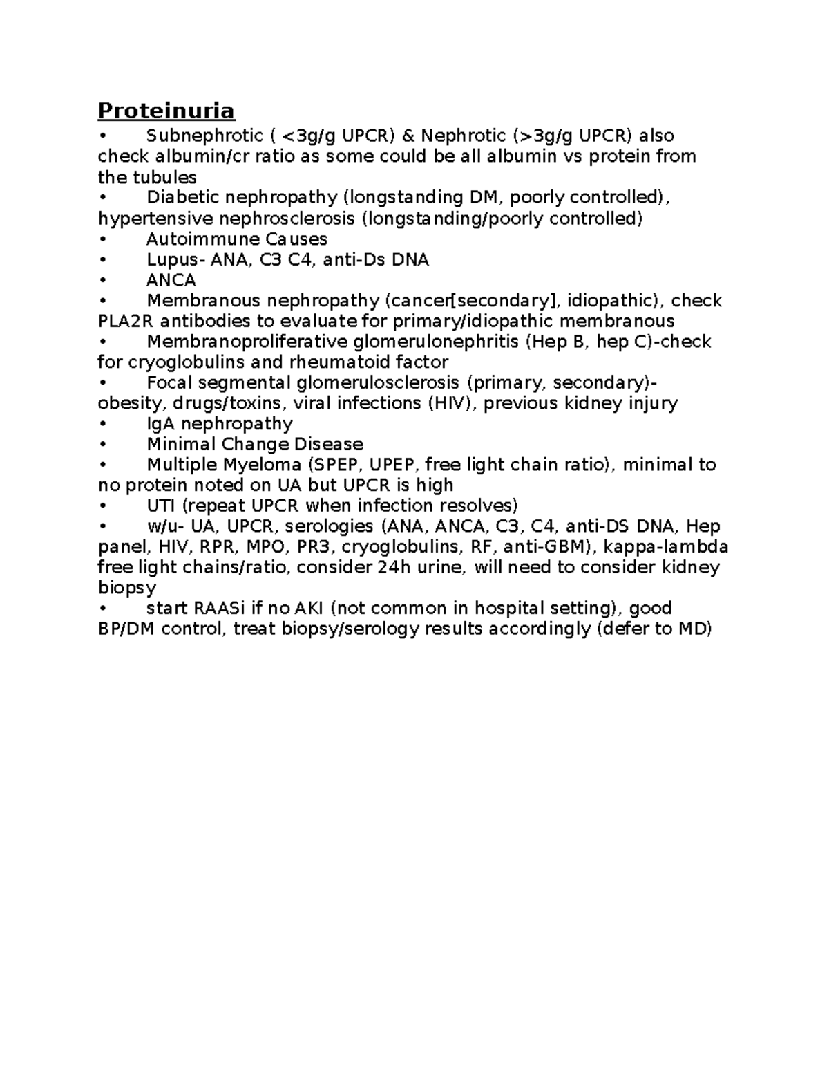 Proteinuria Proteinuria Subnephrotic ( 3g/g UPCR) also check Studocu