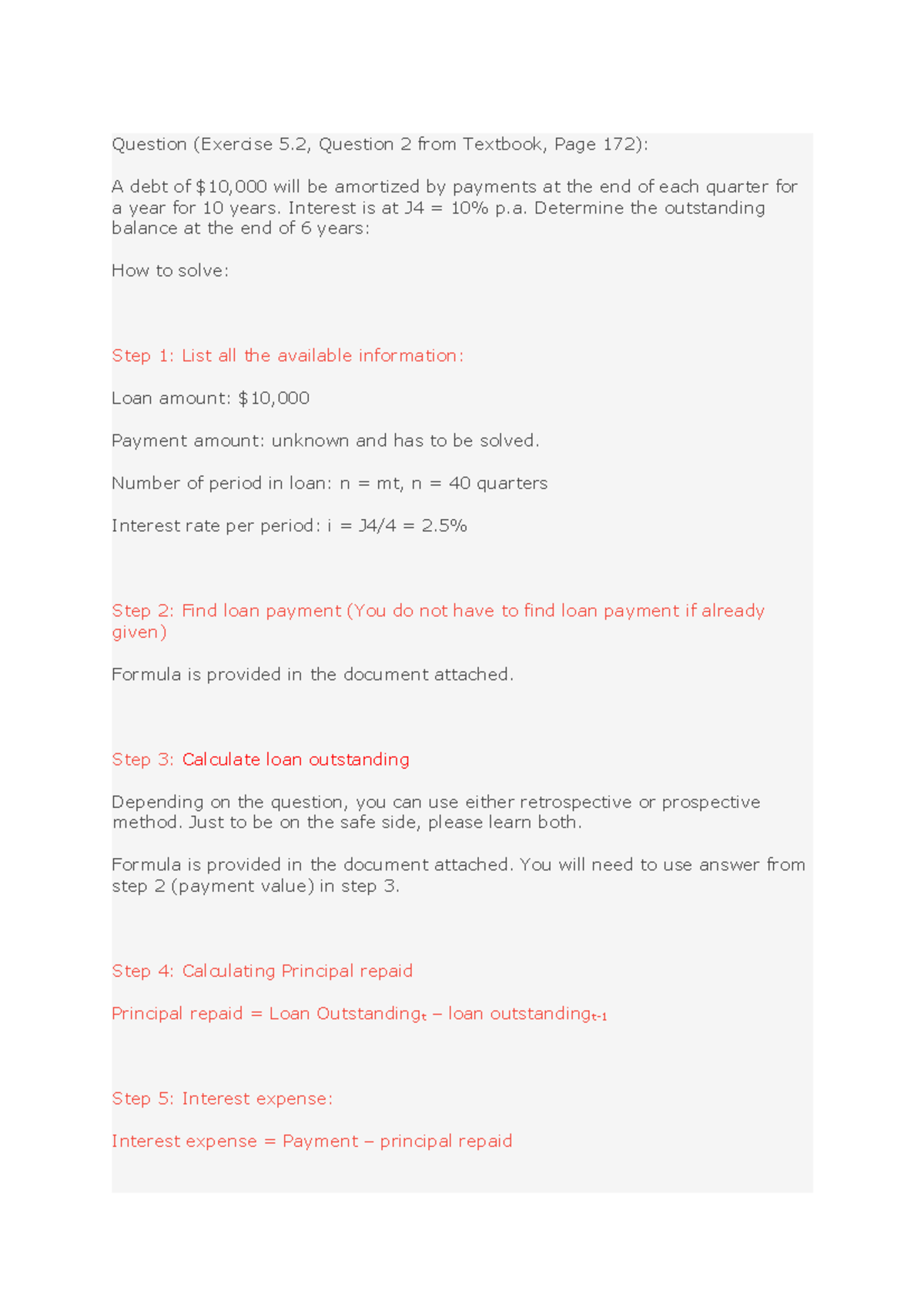Simplied Notes on Loan Outstanding - Question (Exercise 5, Question 2 ...