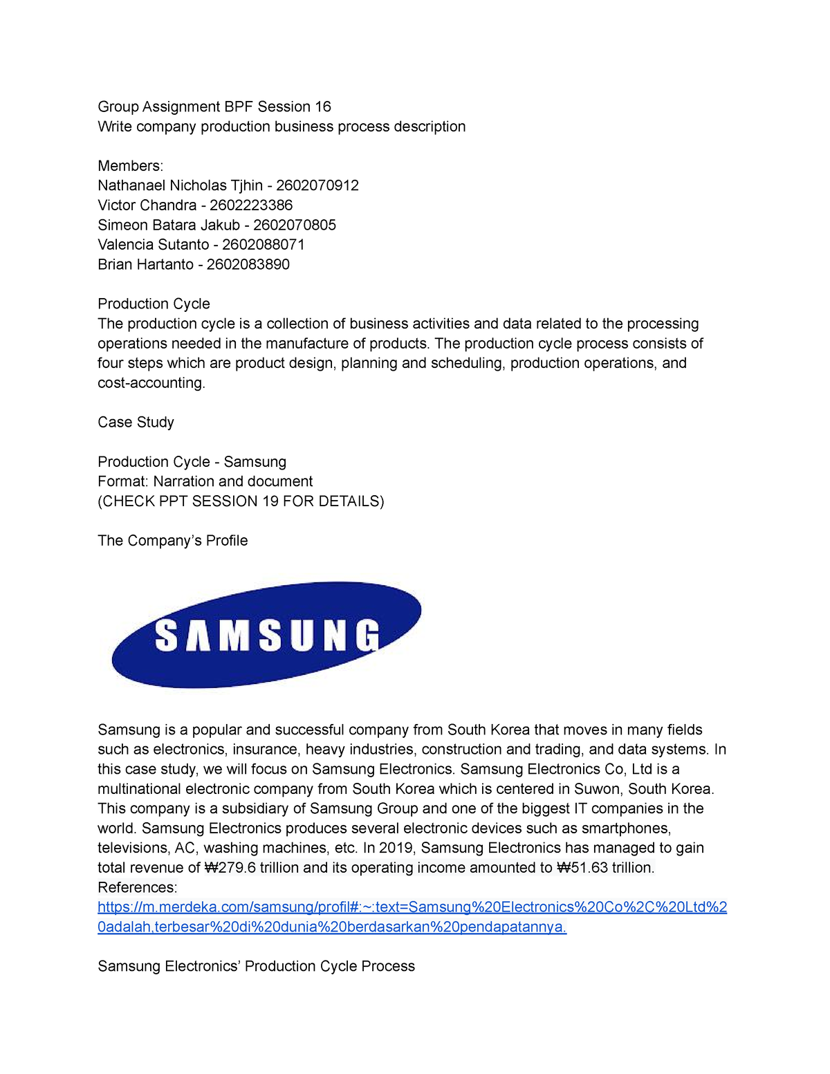 assignment samsung company