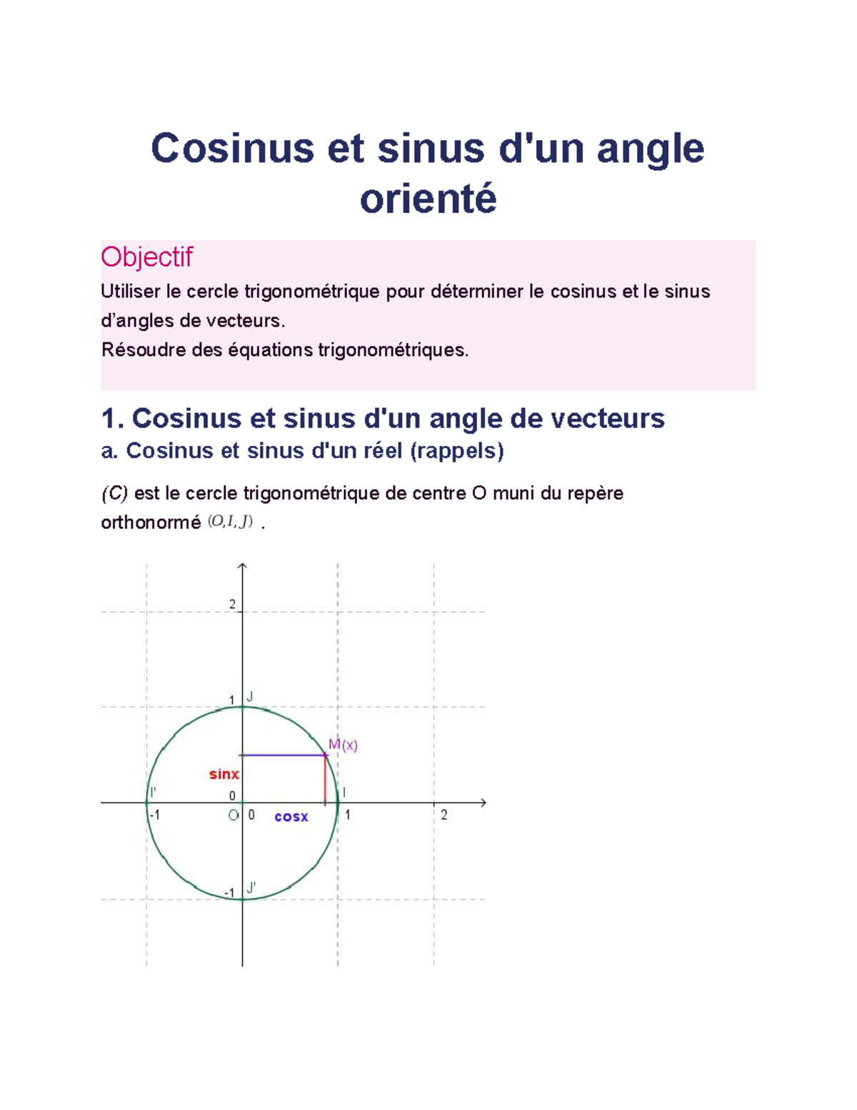 Cosinus et sinus d'un angle orienté - Cosinus et sinus d'un angle ...