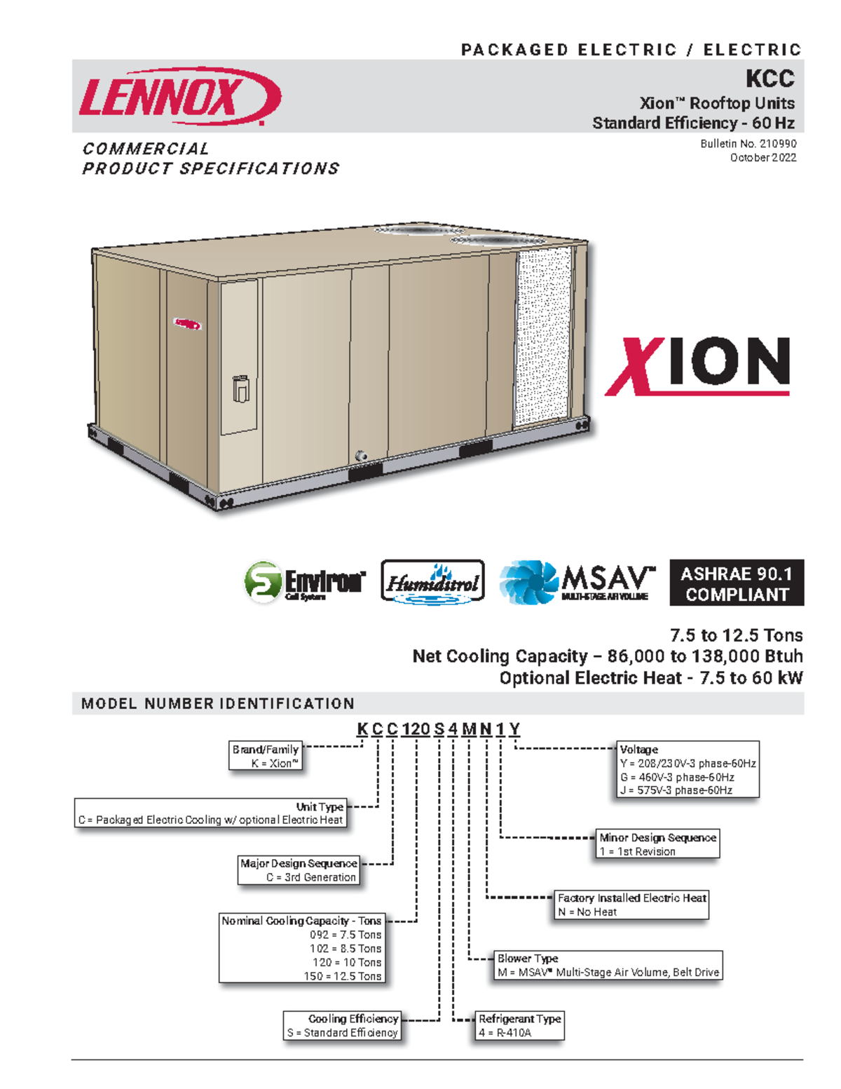 Kcc Xion Xqetbhyw5umn Kcc Xion™ Rooftop Units Standard Efficiency 60 Hz Bulletin No