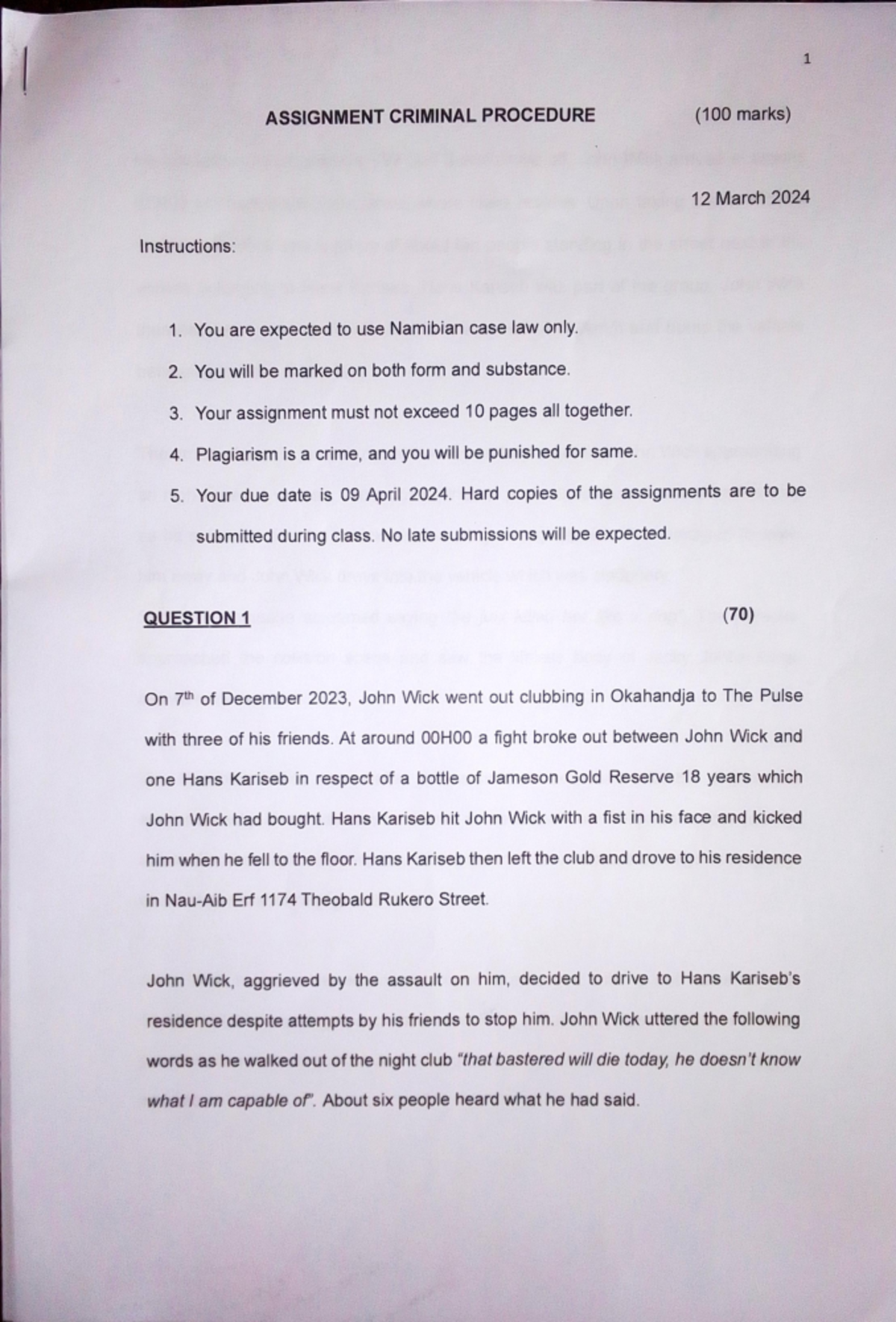Criminal Procedure Assignment 1 - 1 ASSIGNMENT CRIMINAL PROCEDURE (100 ...
