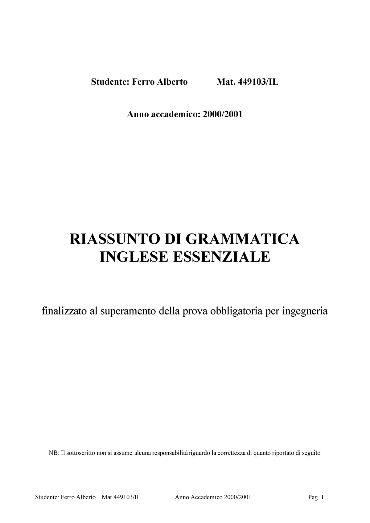 Corso Di Inglese Riassunto Grammatica Inglese 26301 Studocu