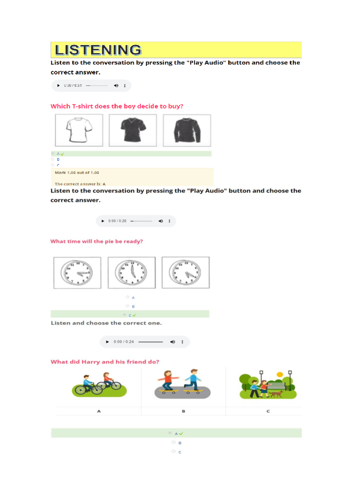 Ingles 5 Listening - Ejercicios para el examen final - LISTENING Listen ...