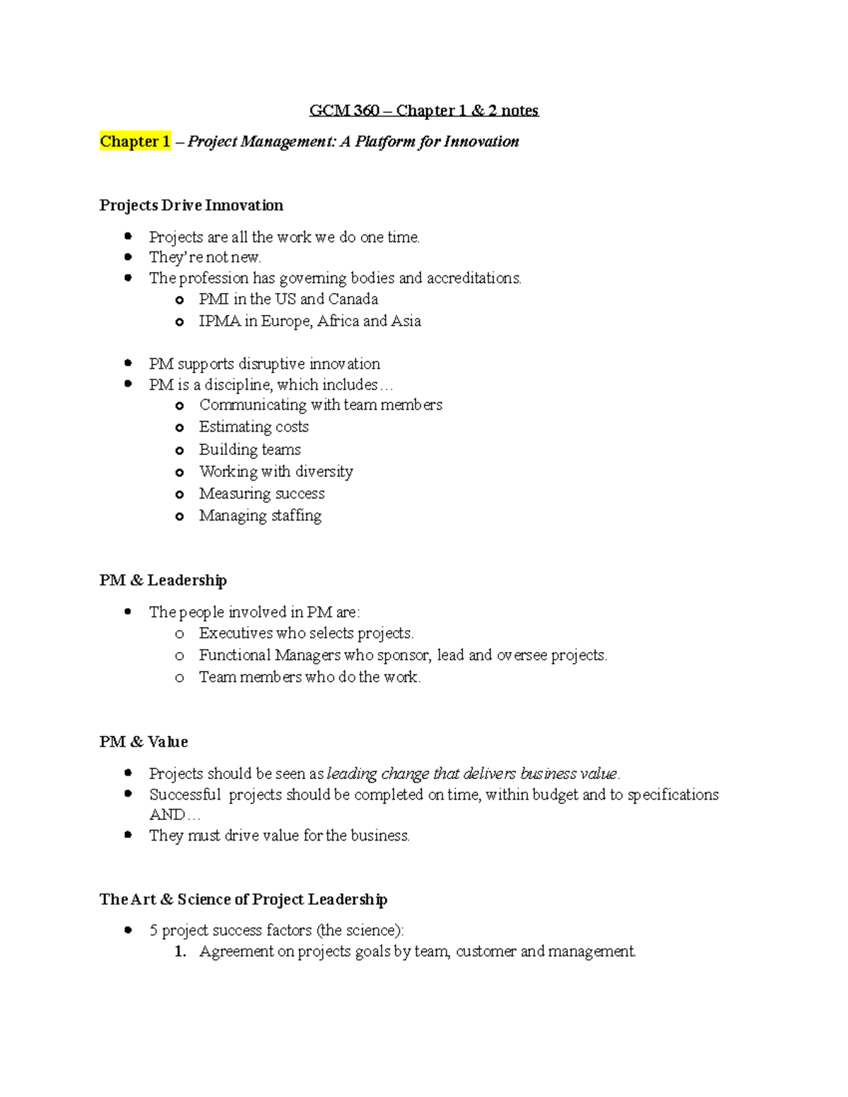 Chapters 1 & 2 notes - GCM 360 – Chapter 1 & 2 notes Chapter 1 ...