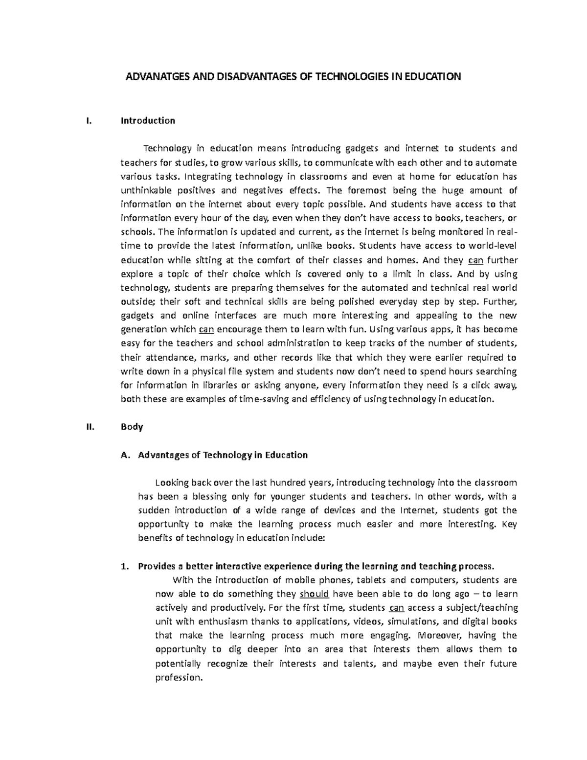 Advanatges AND Disadvantages OF Technologies IN Education - ADVANATGES ...