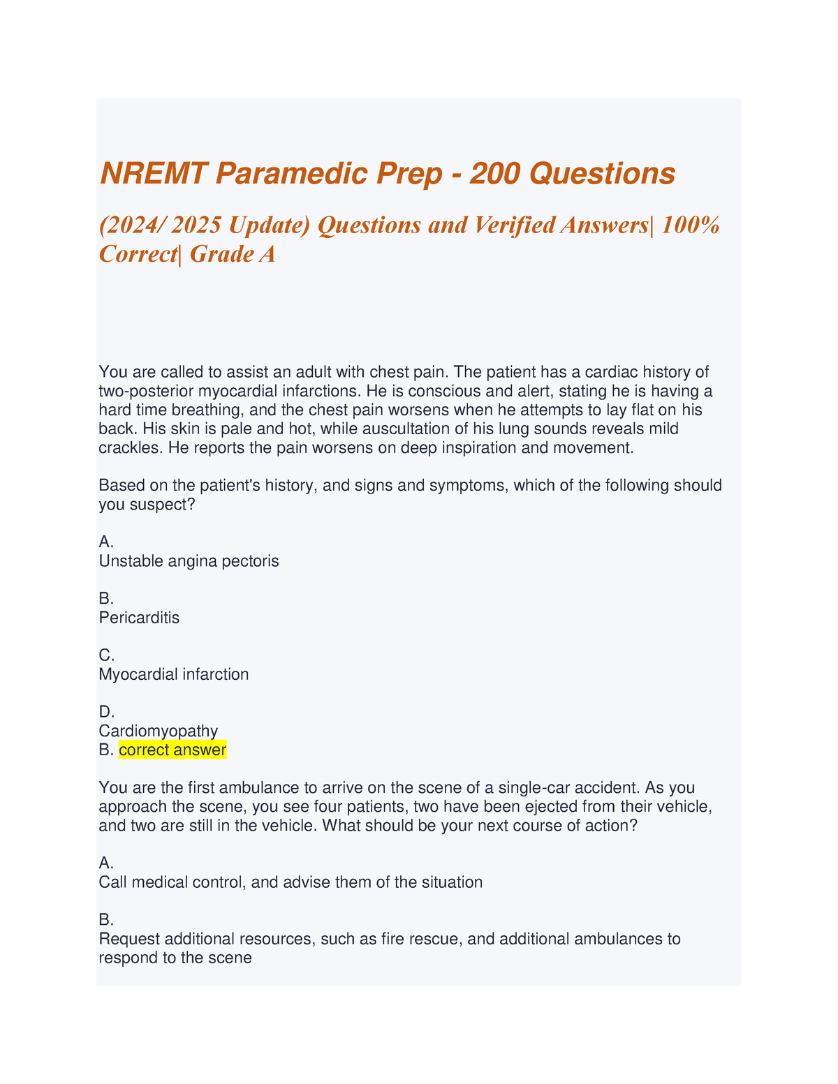 Nremt Paramedic Prep - Summary Thermodynamics 2 - NREMT Paramedic Prep - 200 Questions (2024/ ...