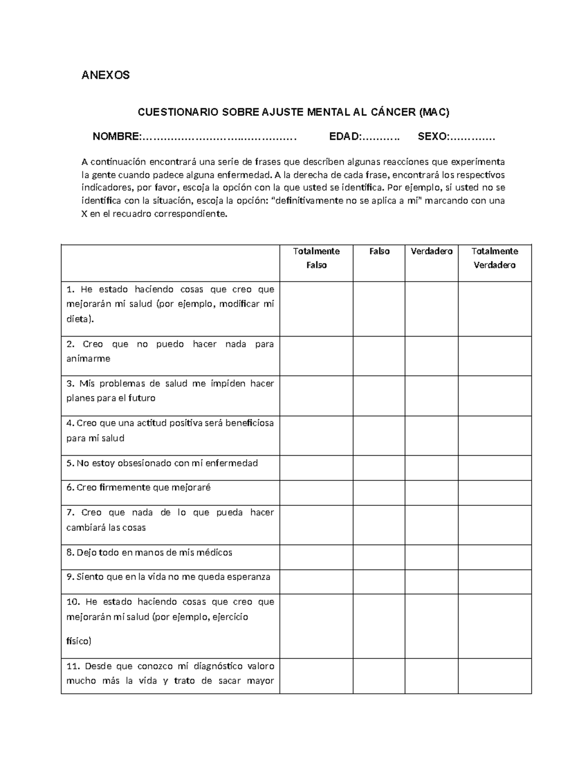 TEST MAC - Escala Afrontamiento Pacientes Oncologicos - ANEXOS ...