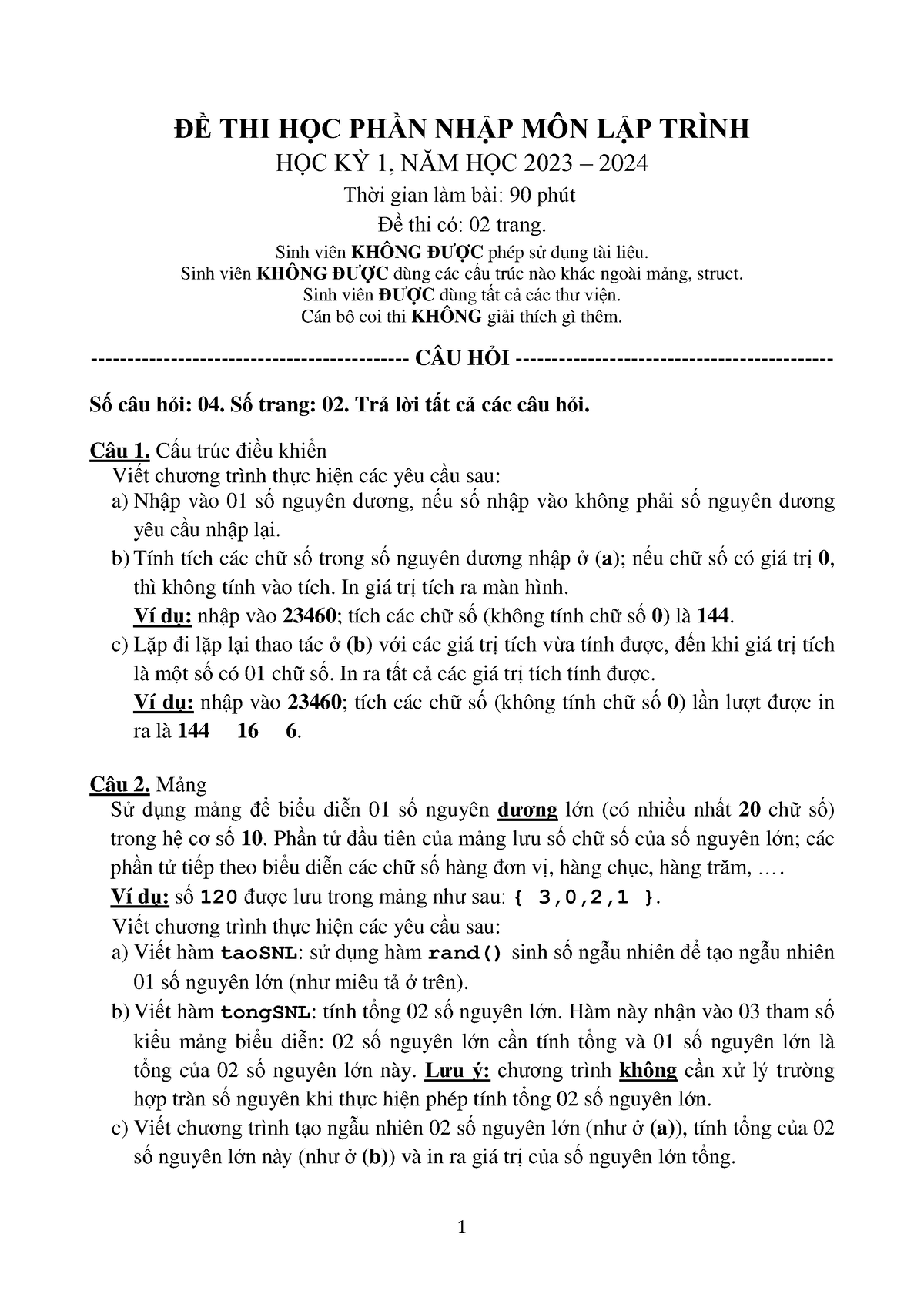 Int1008.Final.23 - Đề thi cuối kỳ nhập môn lập trình 2023-2024 - 1 ĐỀ ...