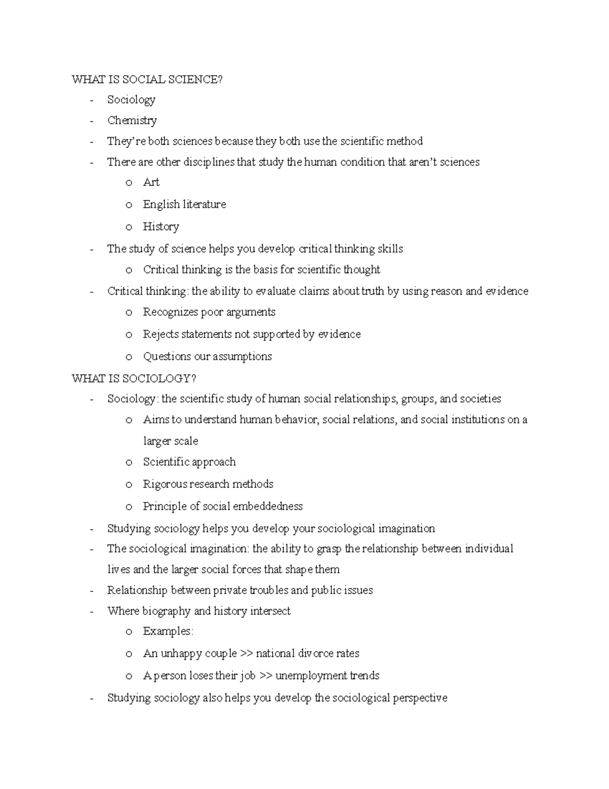 Intro TO SOCY 1 - social science, sociology, the sociological ...