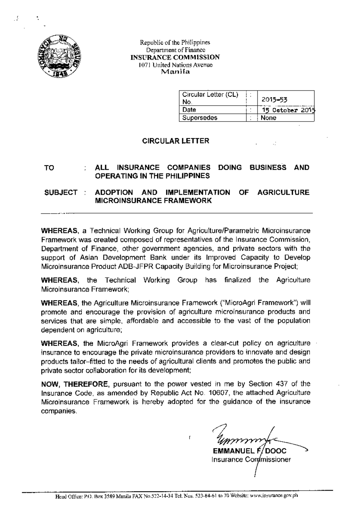 CL2015 53- Adoption AND Implementation OF Agriculture - Republic of the ...