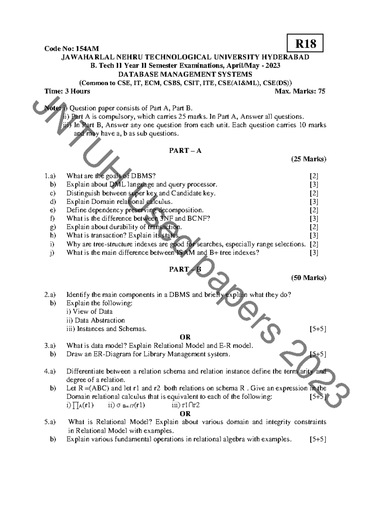 April May-2023 - dbms qps - Code No: 154AM JAWAHARLAL NEHRU ...