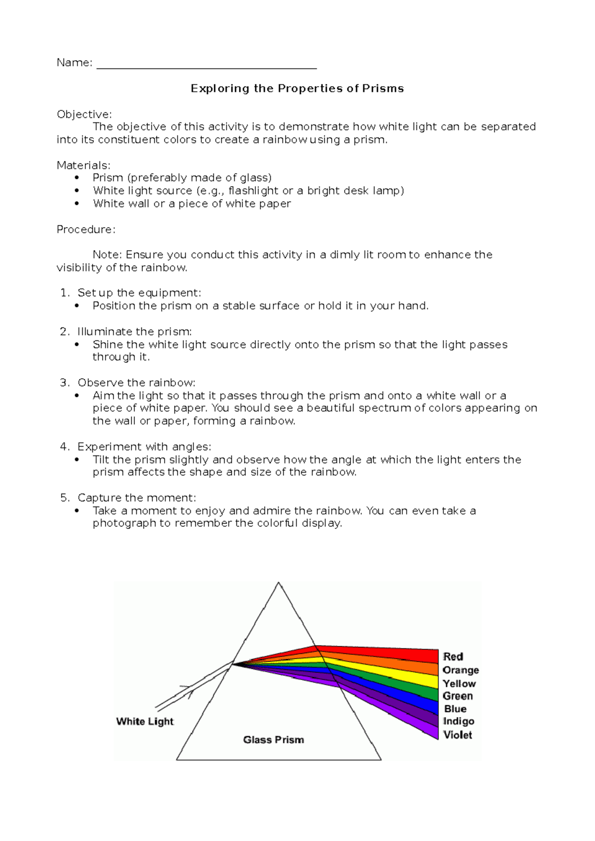 dispersion of light experiment pdf