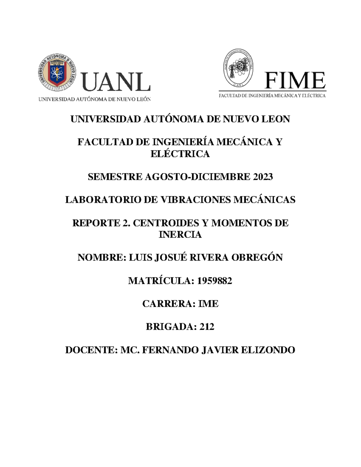 212-Reporte De La Practica#R2 - Vibraciones Mecanicas - UNIVERSIDAD ...