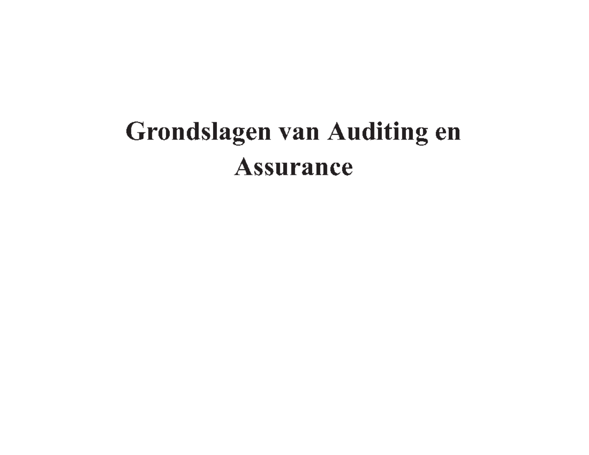 Grondslagen Van Auditing En Assurance
