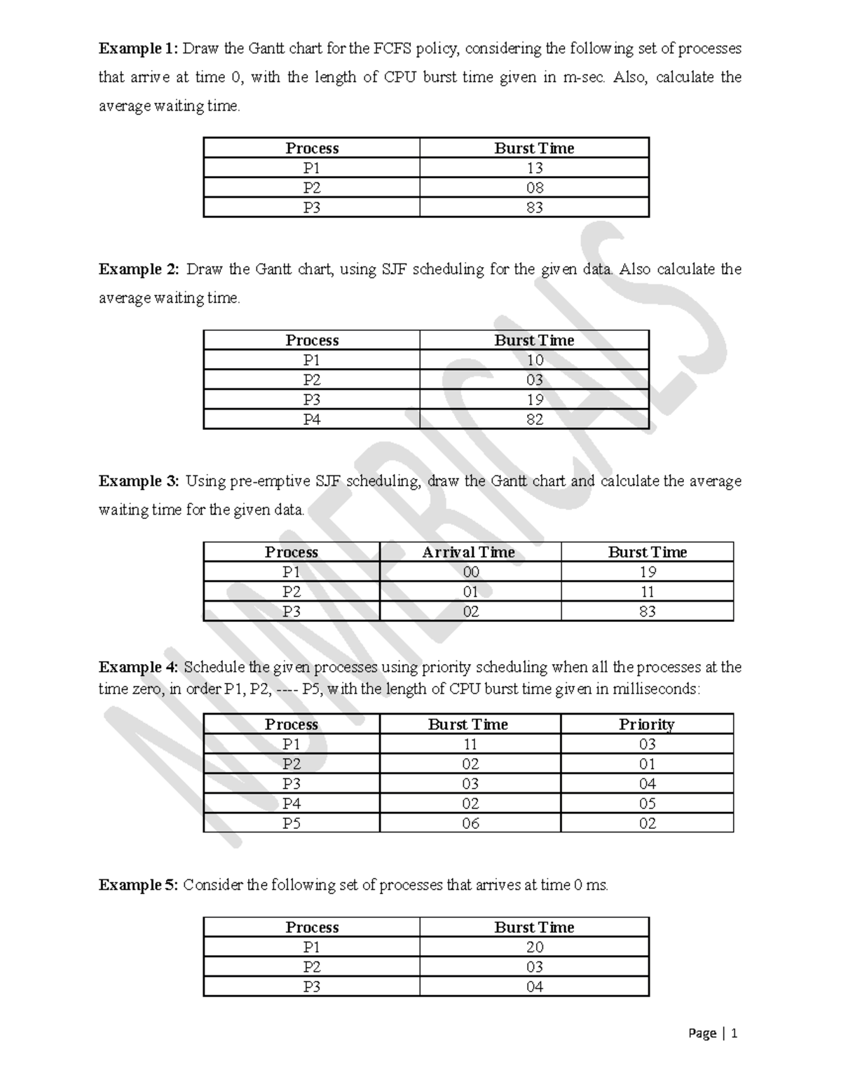 Tem Numerical - Example 1: Draw the Gantt chart for the FCFS policy ...