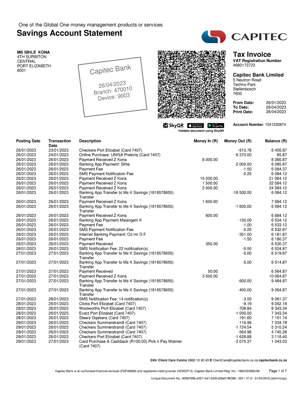 Account statement-2 - study - 24hr Client Care Centre 0860 10 20 43 E ...