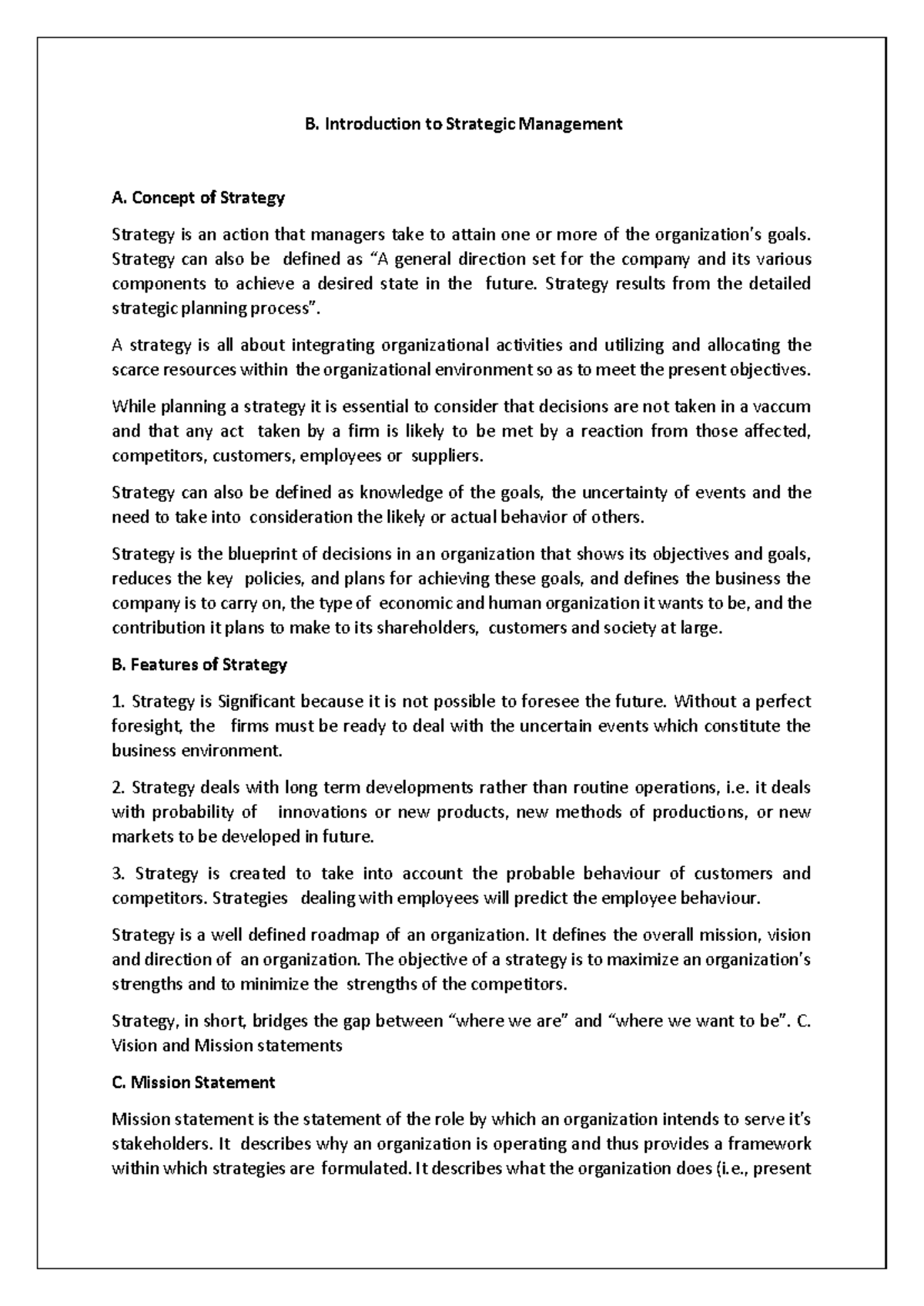 Chapter 1 Part B Strategic Business Management - B. Introduction to ...