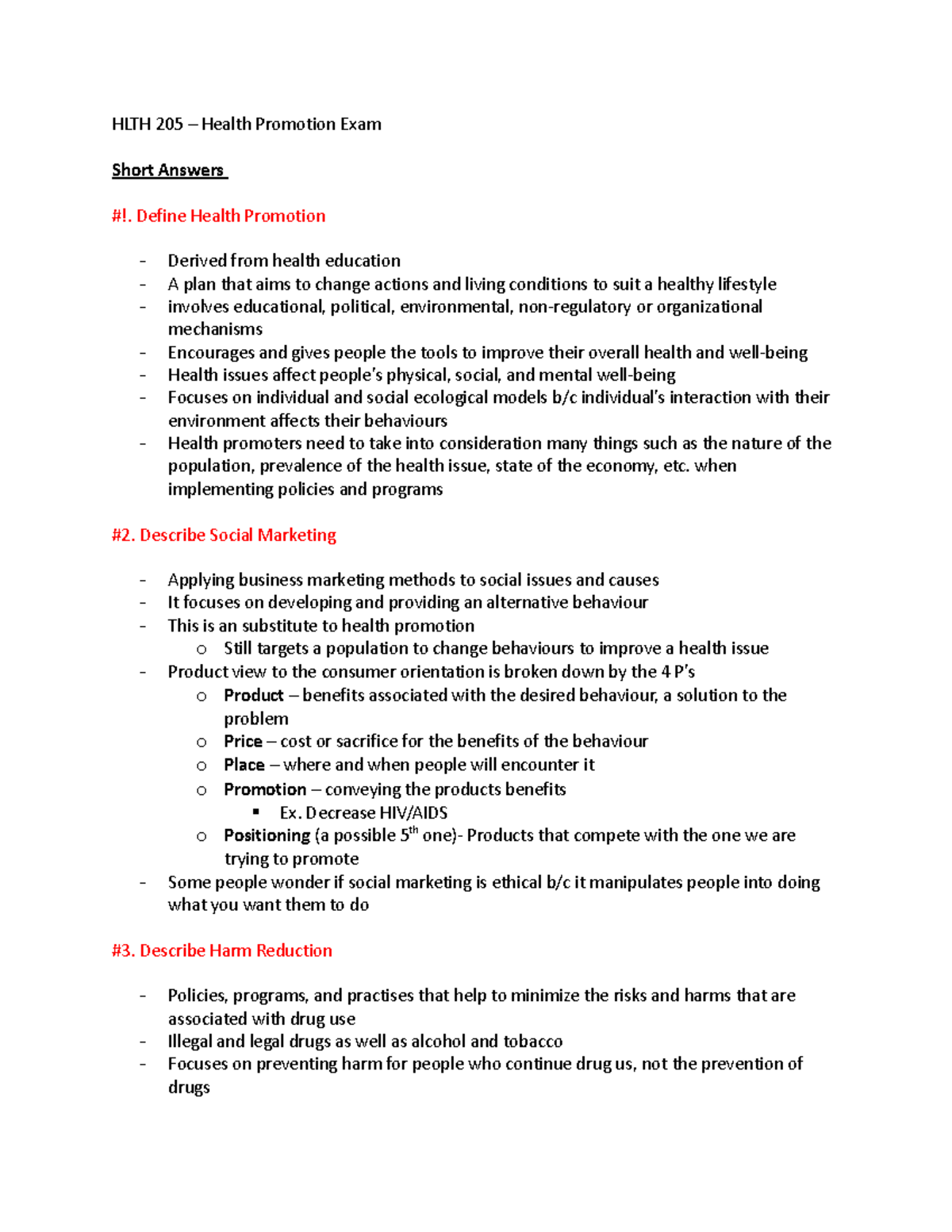 HLTH 205 Health Promotion Exam HLTH 205 Health Promotion Exam