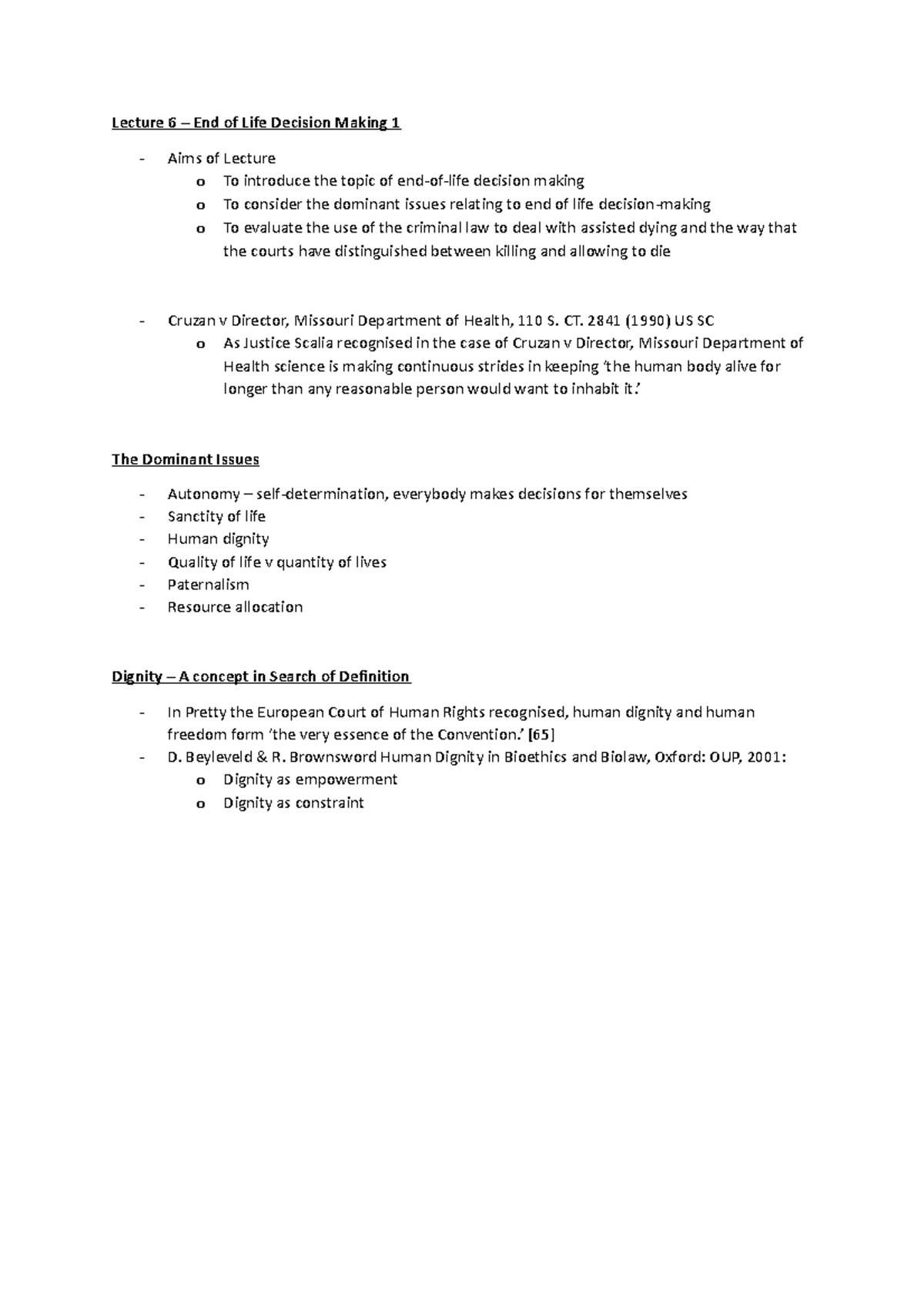 Lecture 6 – End of Life Decision Making 1 - Lecture 6 – End of Life ...