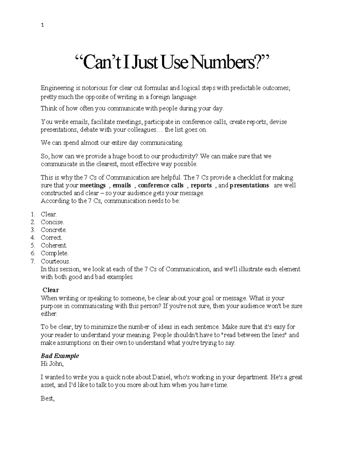 Notes on 7Cs - Follow up - “Can’t I Just Use Numbers?” Engineering is ...