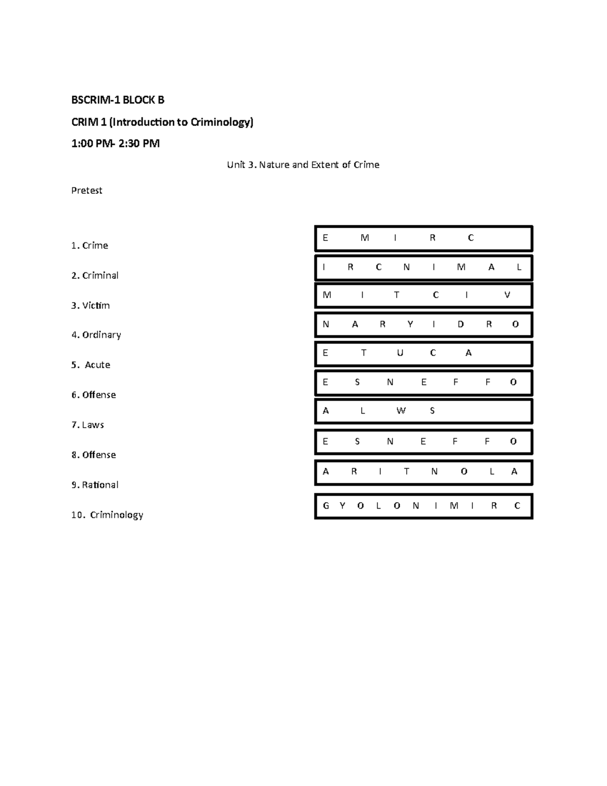 CRIM1 M1 U3 Pretest B - Activities On Modules - Criminal Justice ...