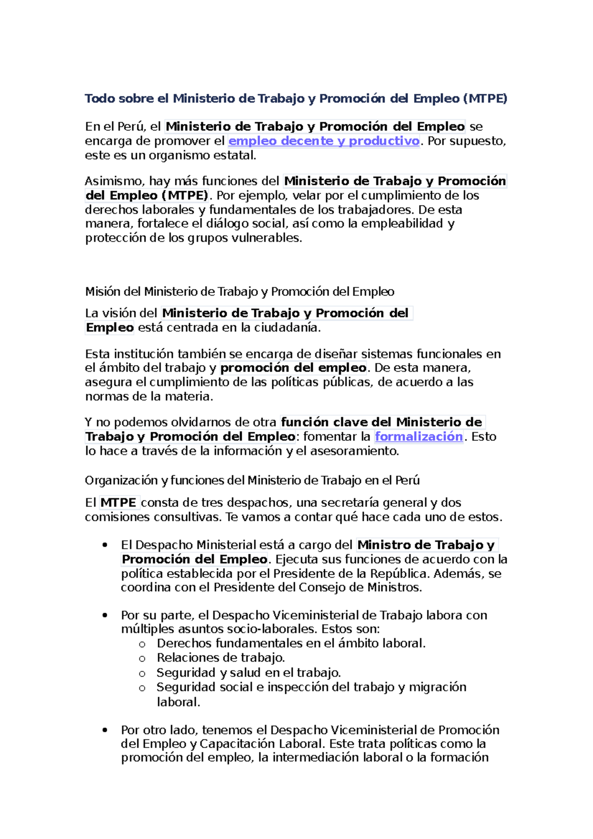 Todo sobre el Ministerio de Trabajo y Promoción del Empleo - Por ...