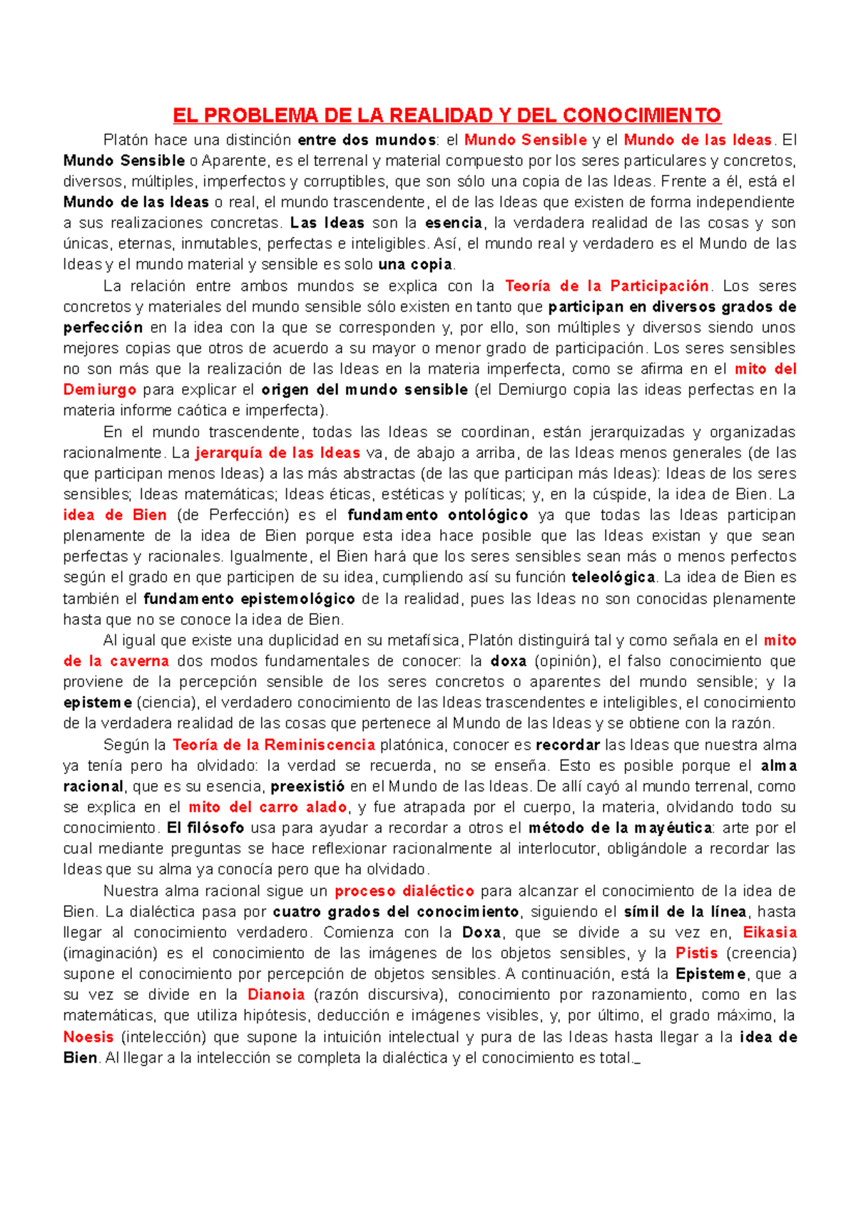(1) Platón - platon - EL PROBLEMA DE LA REALIDAD Y DEL CONOCIMIENTO ...
