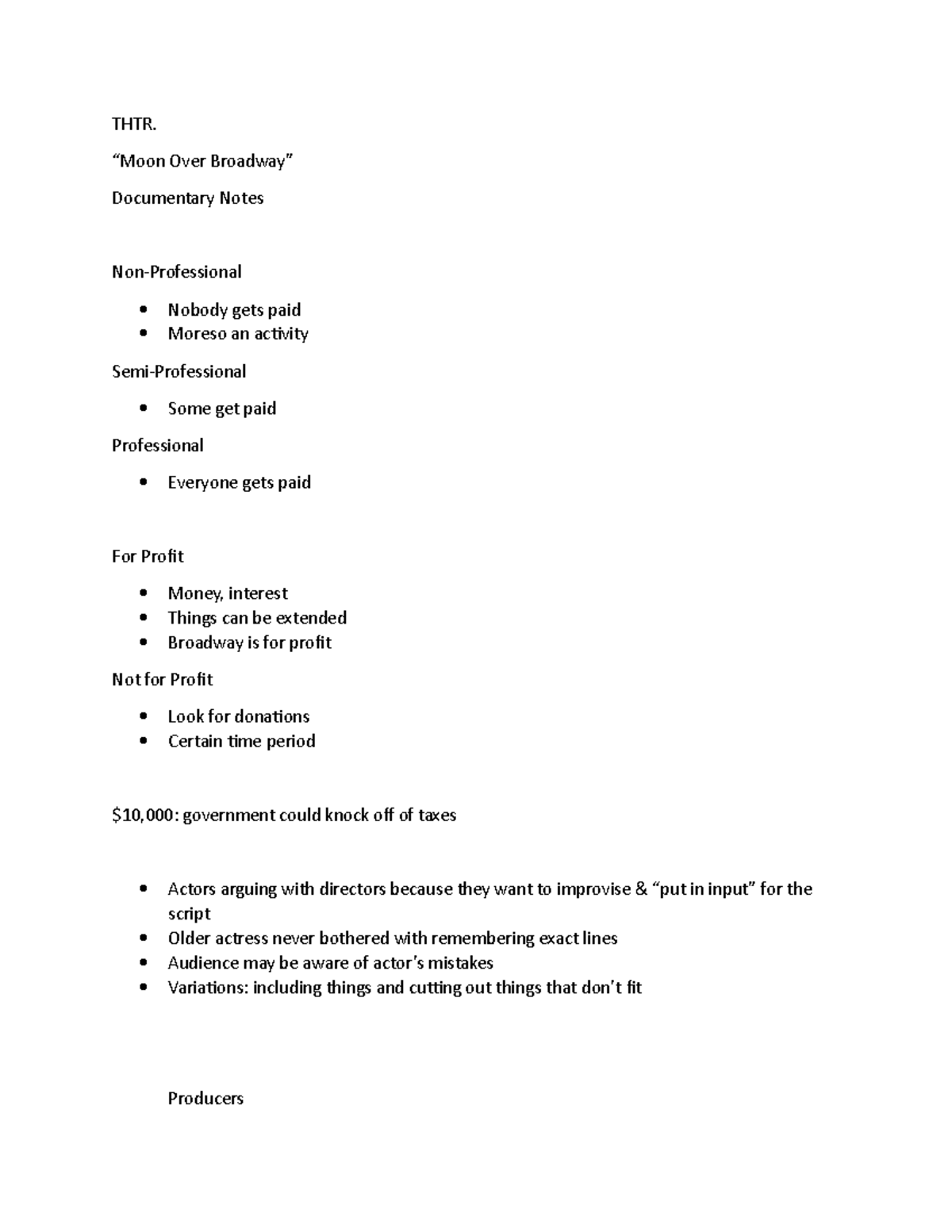 THTR. Documentary Notes - THTR. “Moon Over Broadway” Documentary Notes ...